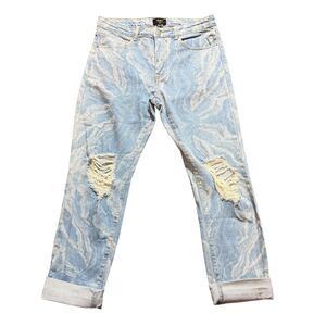 Forever 21 Jeans Mens 32x26 Blue Acid Wash Distressed Slim Fit Tapered Cuffed